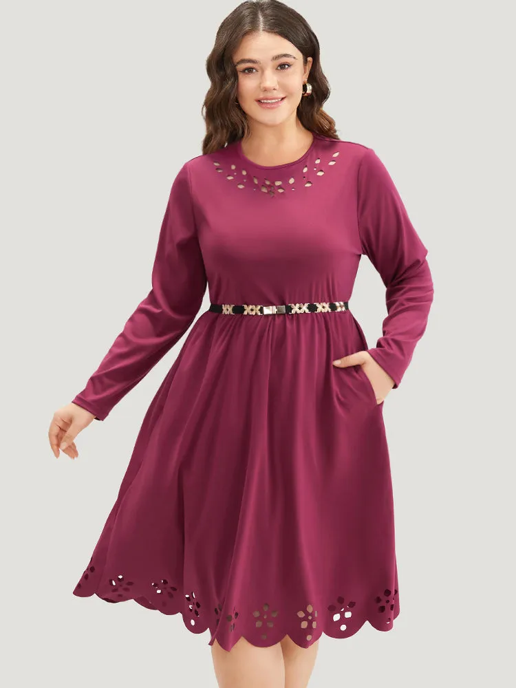 Plain Round Neck Laser Cut Gathered Dress sold by Bloomchic product image thumbnail 2