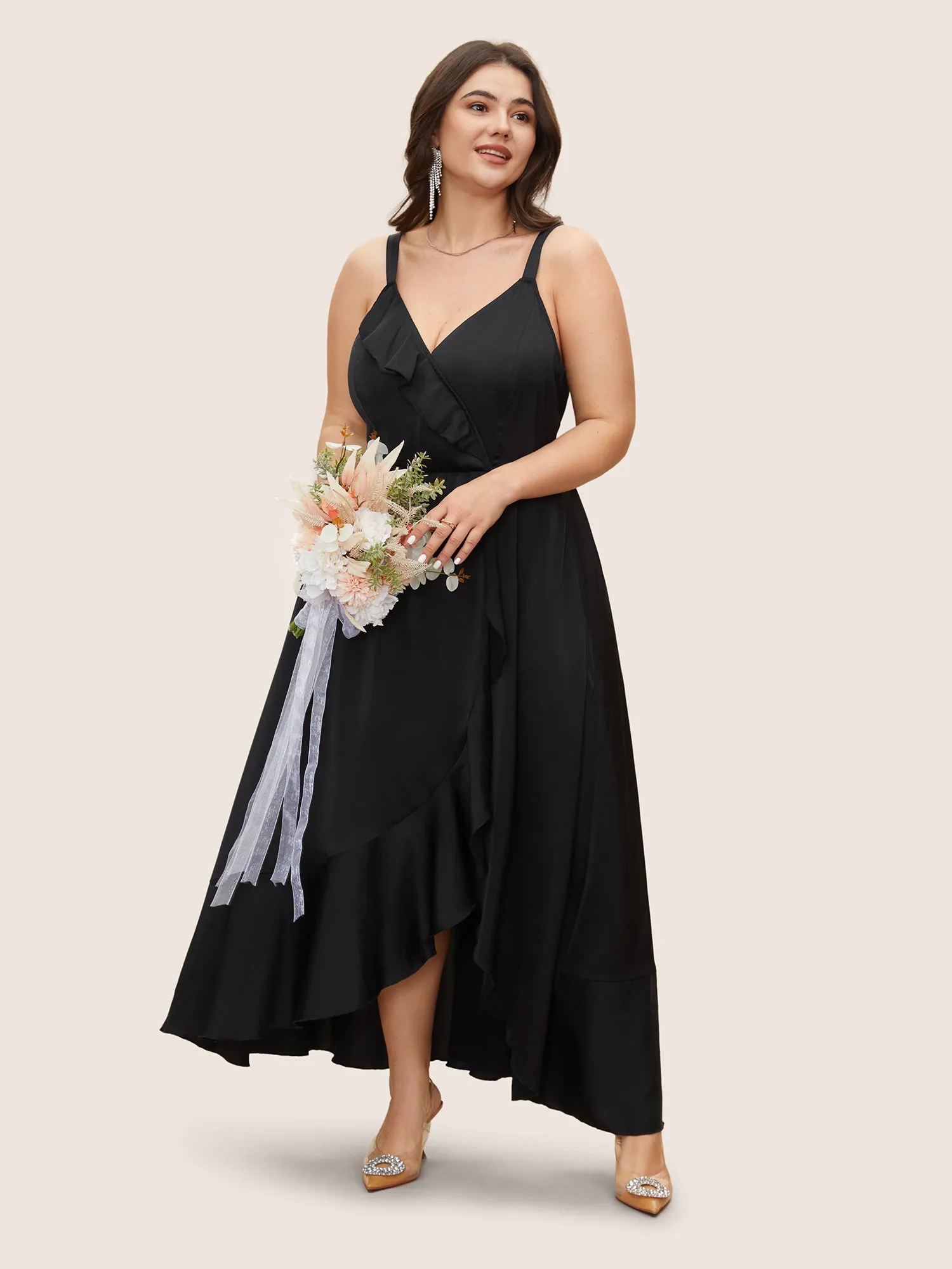 Satin Overlap Collar Ruffles Cami Dress sold by Bloomchic product image thumbnail 2