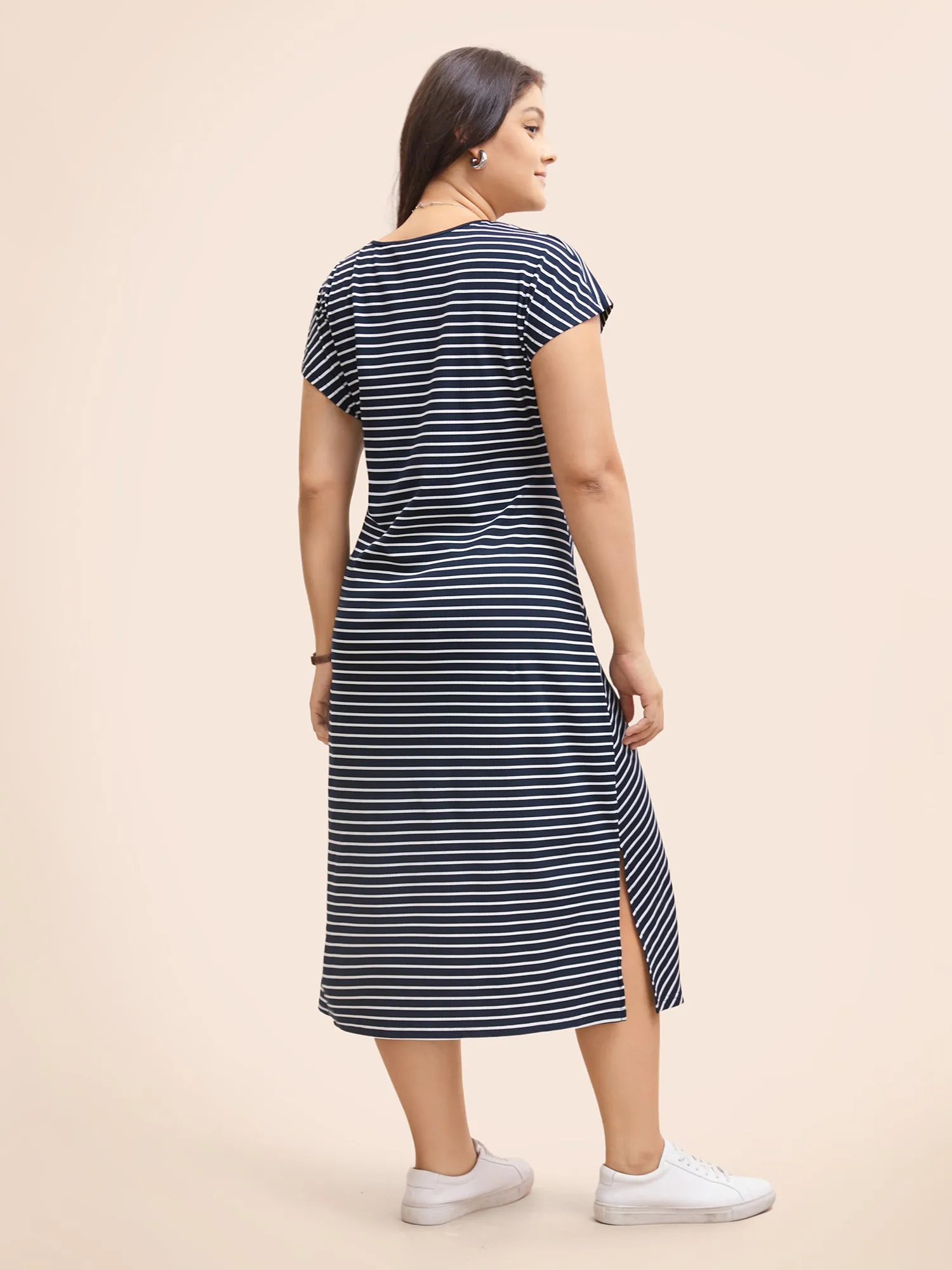 Striped Split Side Cap Sleeve Midi Dress sold by Bloomchic product image thumbnail 3