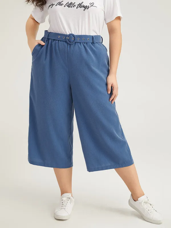 Plain Belted Buckle Detail Cropped Pants sold by Bloomchic