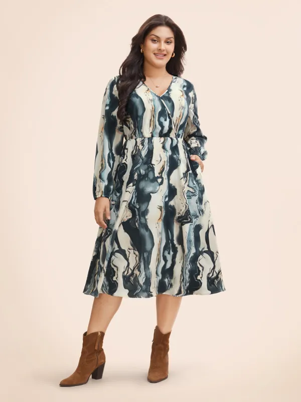Watercolor Floral Overlap Collar Midi Dress sold by Bloomchic