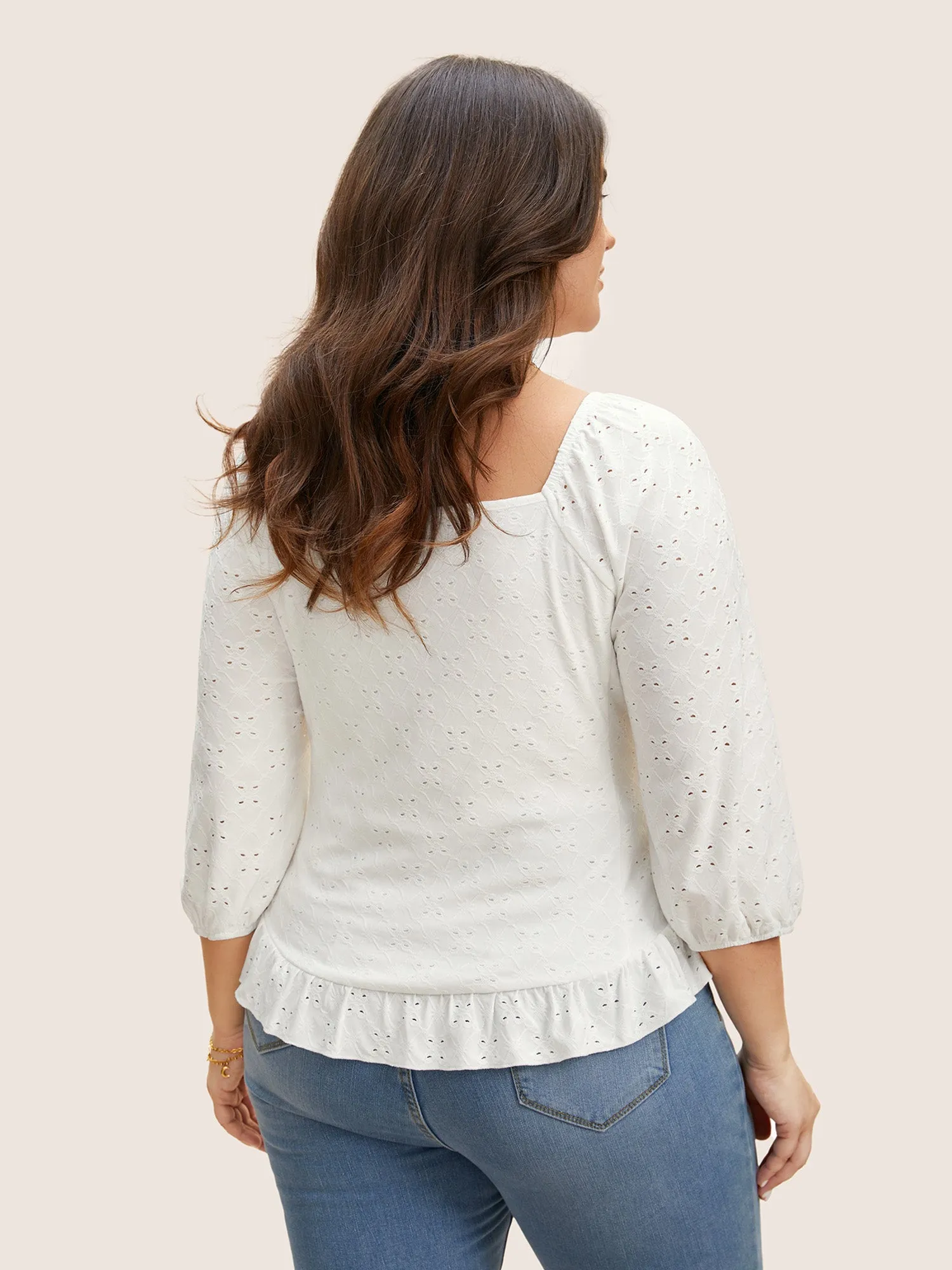 Broderie Anglaise Ruched Lantern Sleeve Blouse sold by Bloomchic product image thumbnail 5