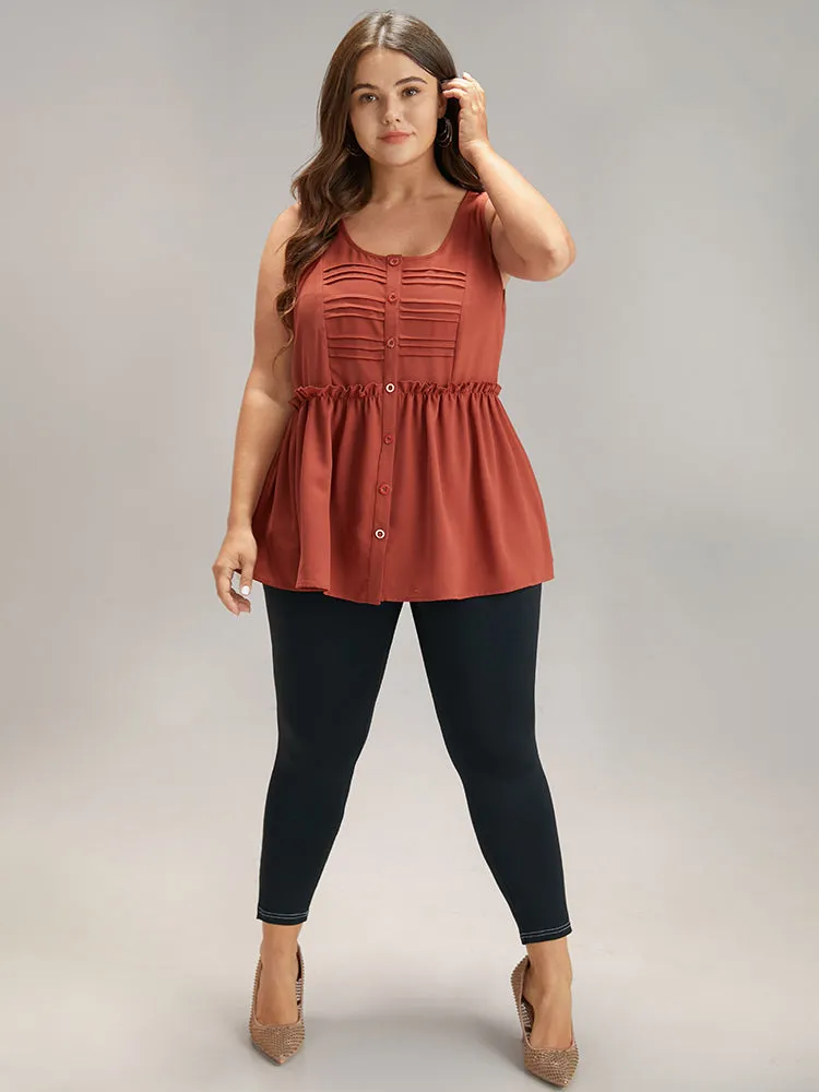 Solid Button Up Pleated Frill Trim Tank Top sold by Bloomchic product image thumbnail 4