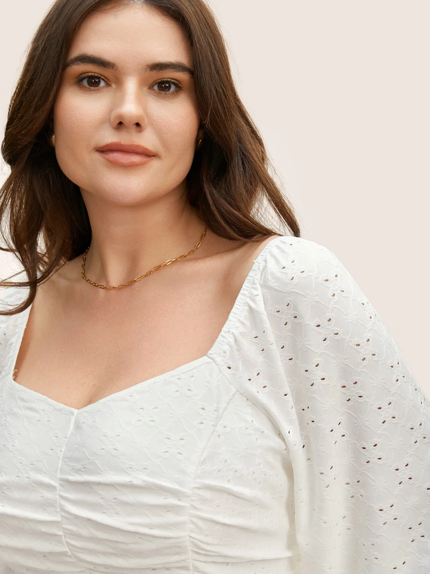 Broderie Anglaise Ruched Lantern Sleeve Blouse sold by Bloomchic product image thumbnail 4