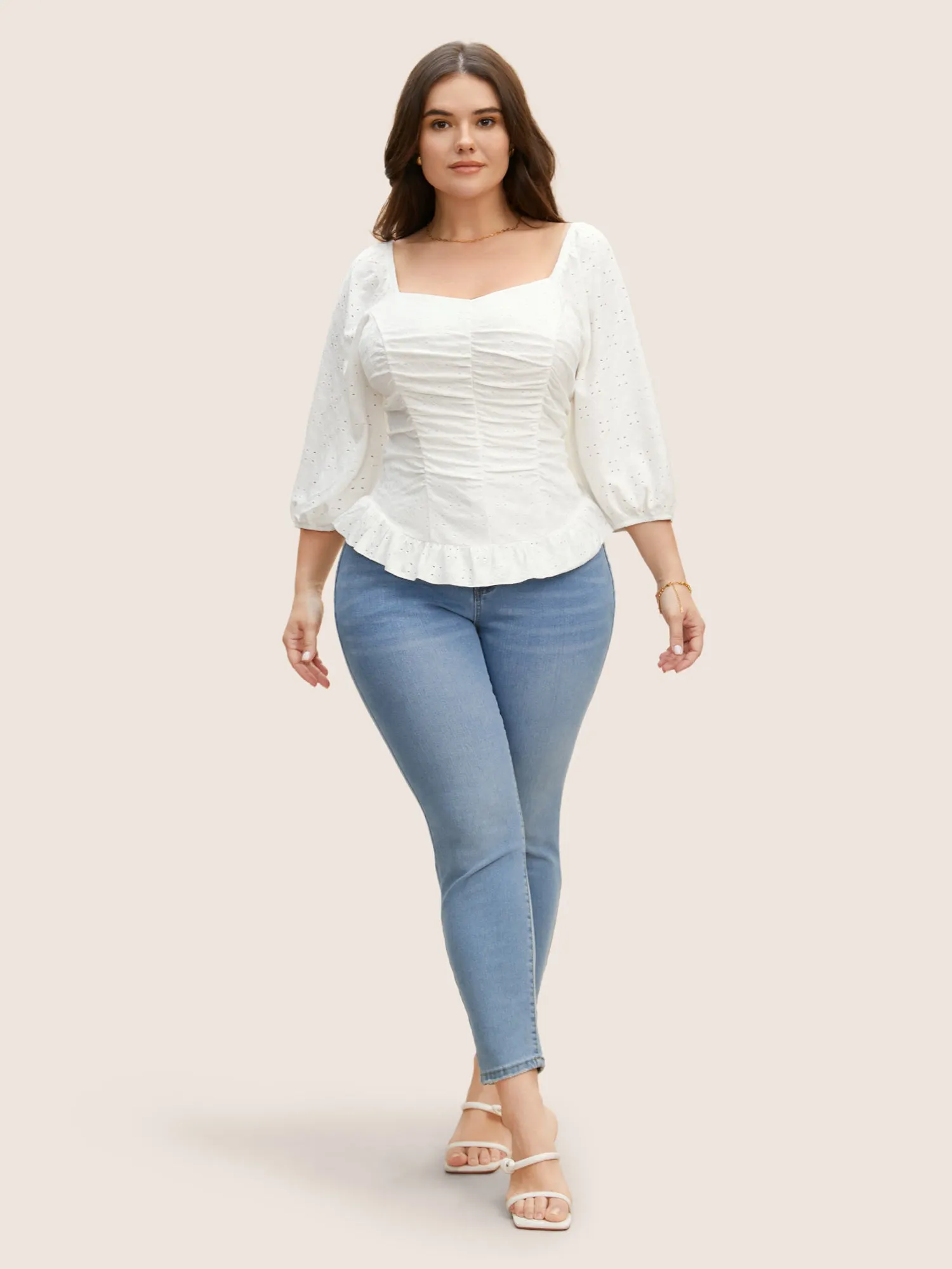 Broderie Anglaise Ruched Lantern Sleeve Blouse sold by Bloomchic product image thumbnail 2