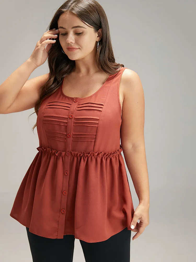 Solid Button Up Pleated Frill Trim Tank Top sold by Bloomchic product image thumbnail 5