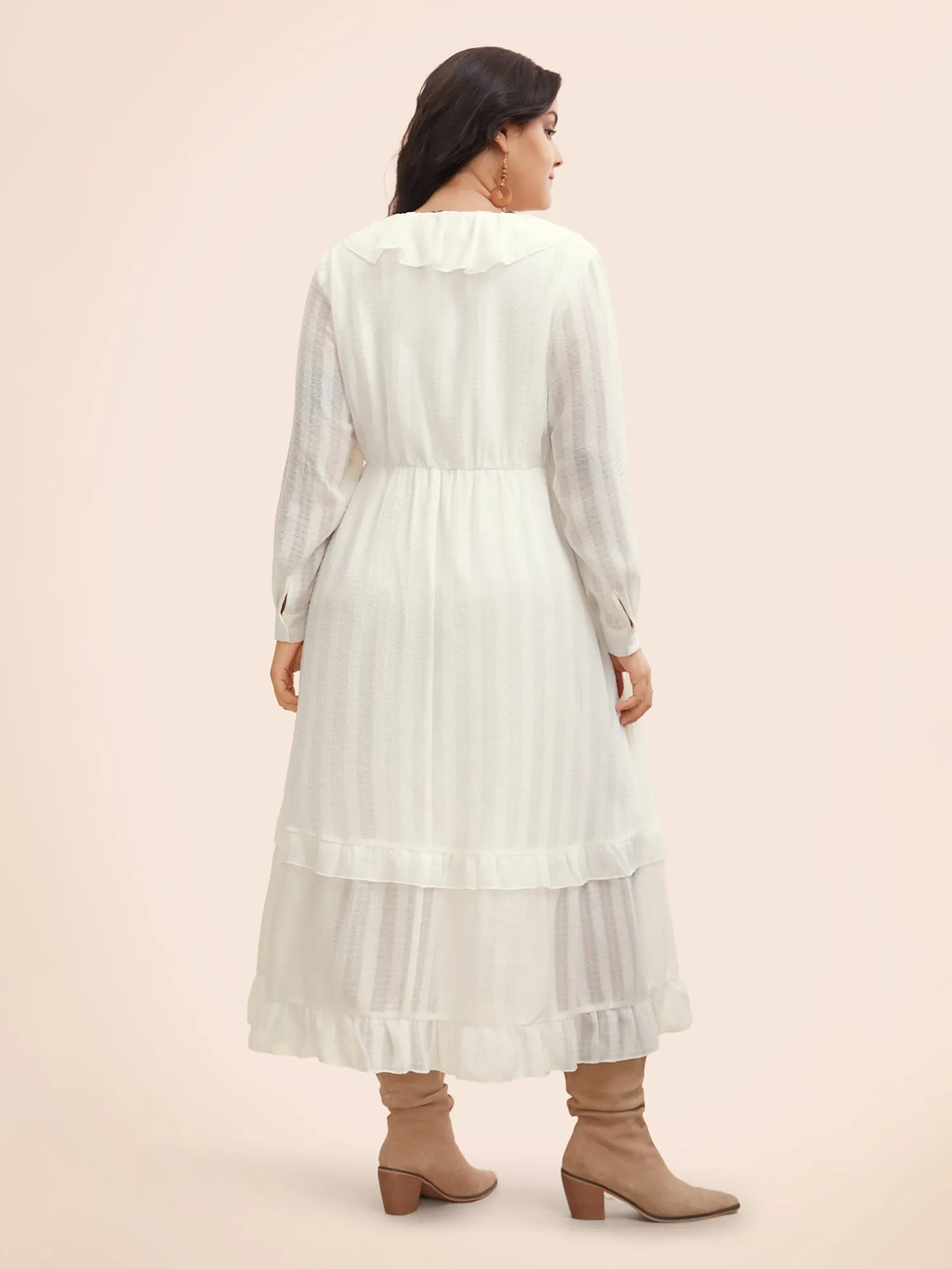 Chiffon Lotus Leaf Collar Tiered Midi Dress sold by Bloomchic product image thumbnail 4