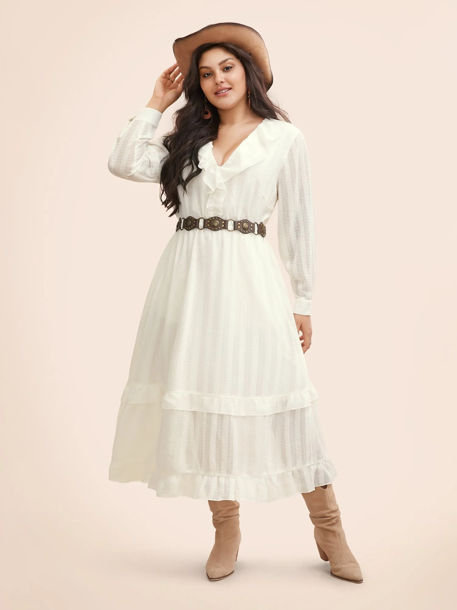 Chiffon Lotus Leaf Collar Tiered Midi Dress sold by Bloomchic