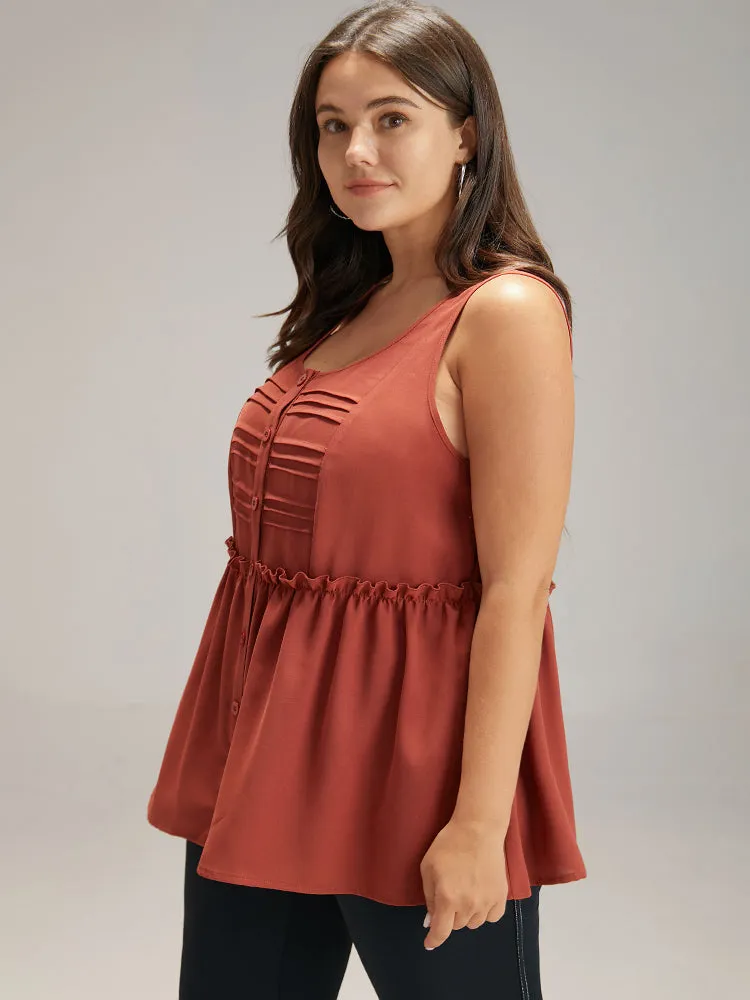 Solid Button Up Pleated Frill Trim Tank Top sold by Bloomchic product image thumbnail 3