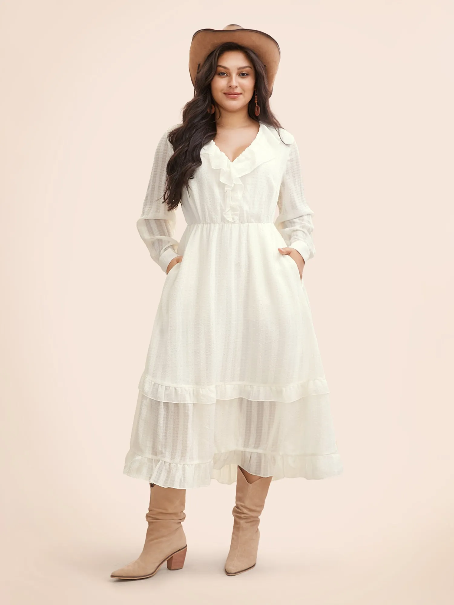 Chiffon Lotus Leaf Collar Tiered Midi Dress sold by Bloomchic product image thumbnail 3