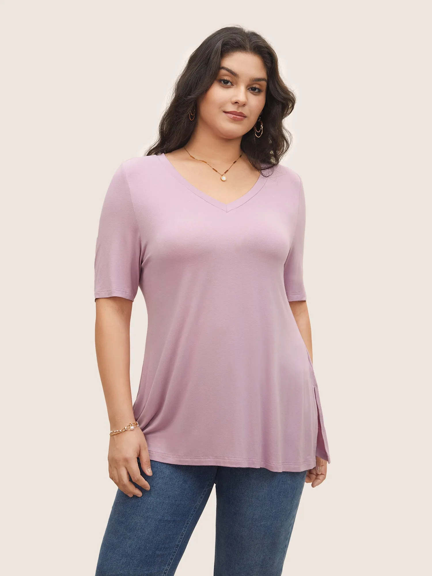 Supersoft Essentials Solid Split Hem T-shirt sold by Bloomchic