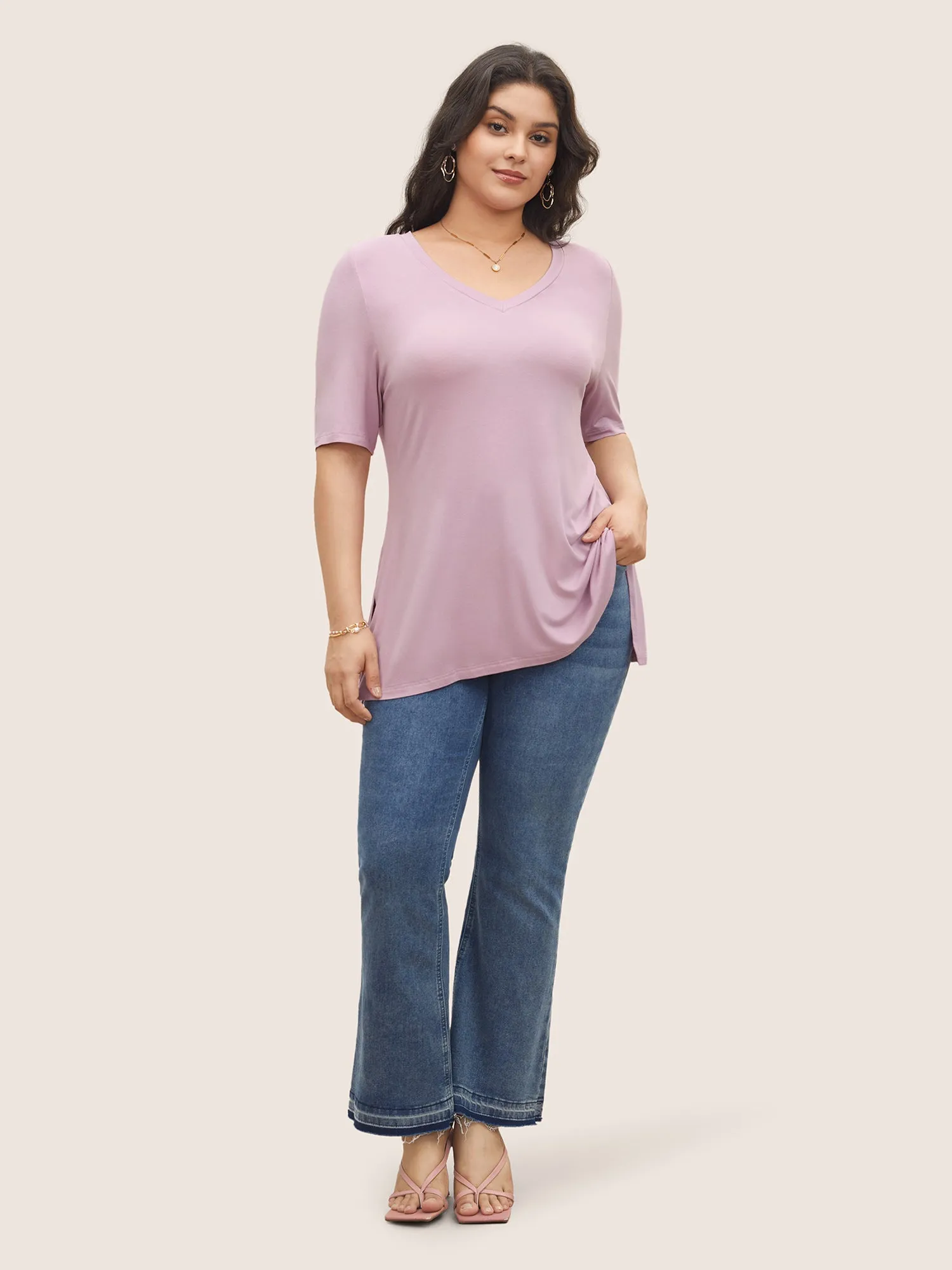 Supersoft Essentials Solid Split Hem T-shirt sold by Bloomchic product image thumbnail 3
