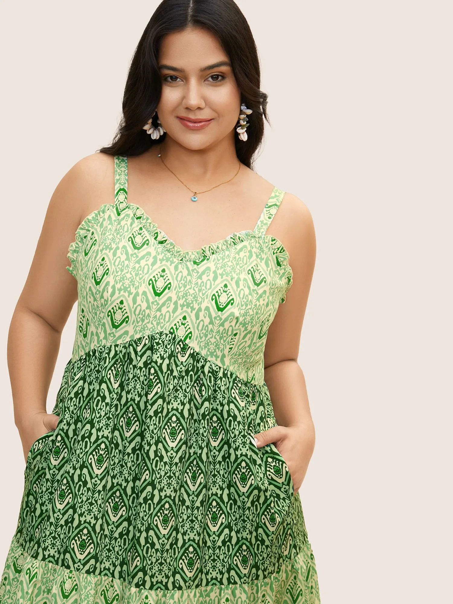 Boho Print Frill Trim Ruffle Layered Hem Dress sold by Bloomchic product image thumbnail 2