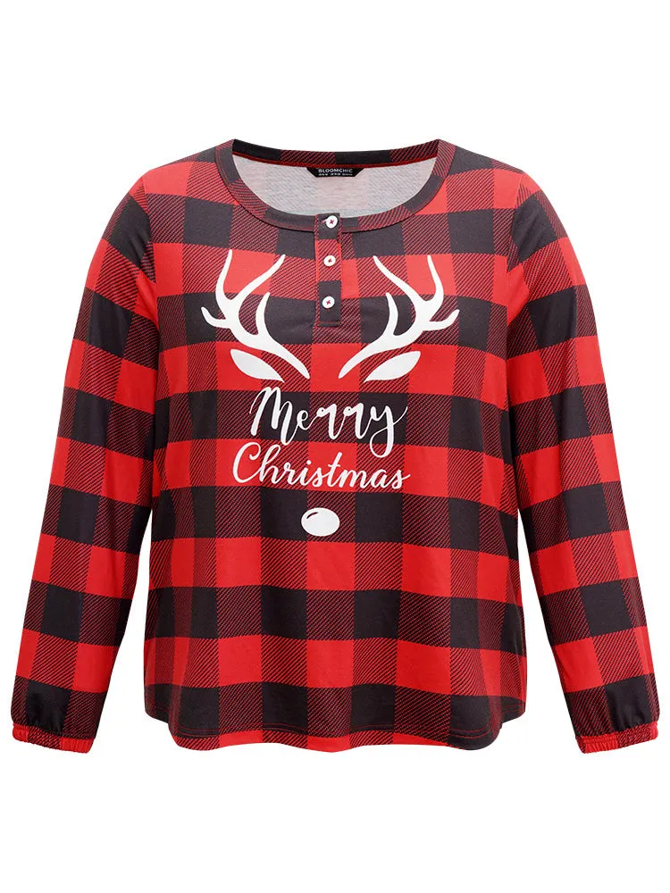 Christmas Print Plaid Button Up Sleep Top sold by Bloomchic product image thumbnail 5