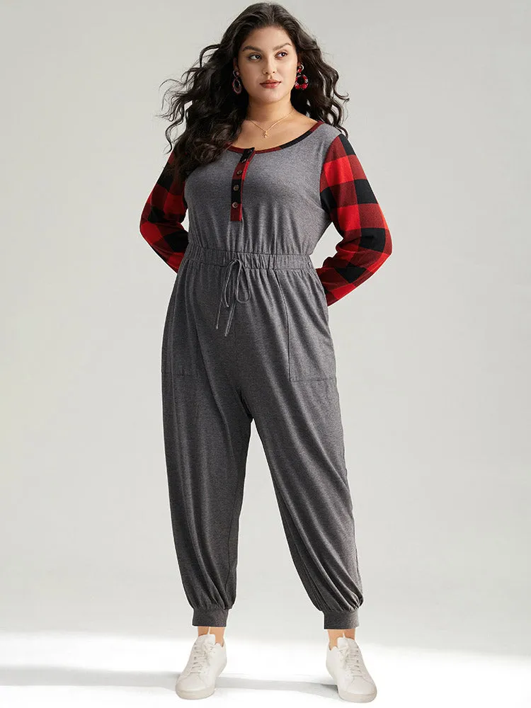 Plaid Patchwork Pocket Button Up Bowknot Jumpsuit sold by Bloomchic product image thumbnail 5