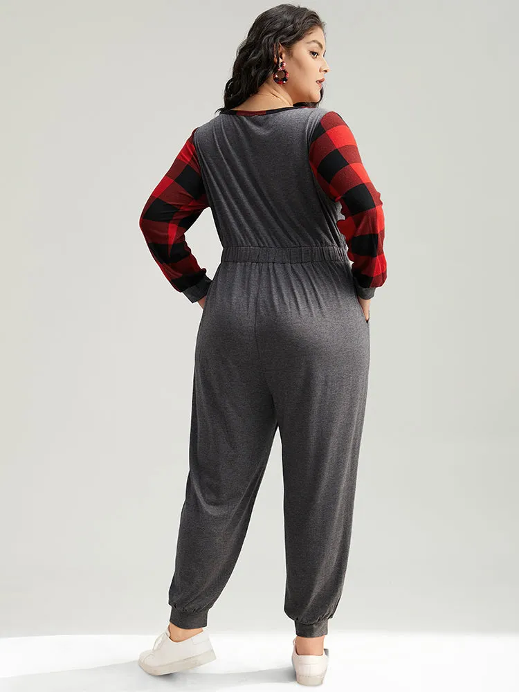 Plaid Patchwork Pocket Button Up Bowknot Jumpsuit sold by Bloomchic product image thumbnail 2