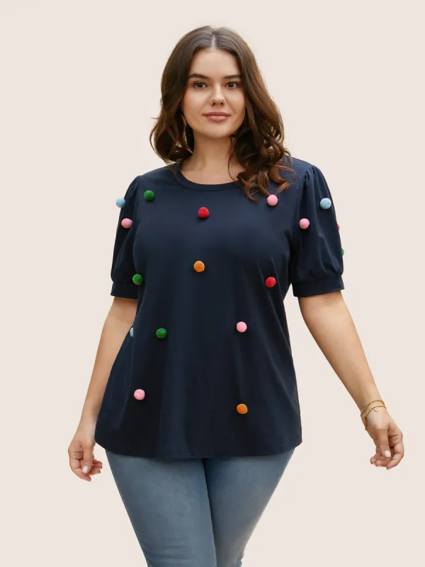 Crew Neck Colored Fluffy Ball T-shirt sold by Bloomchic