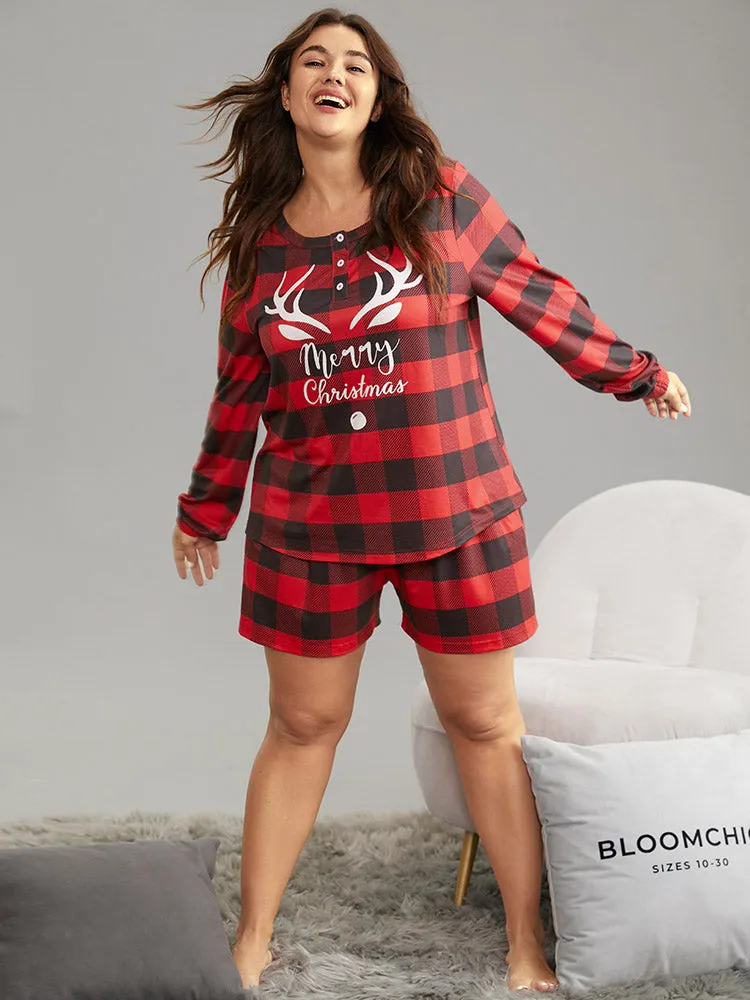 Christmas Print Plaid Button Up Sleep Top sold by Bloomchic product image thumbnail 4