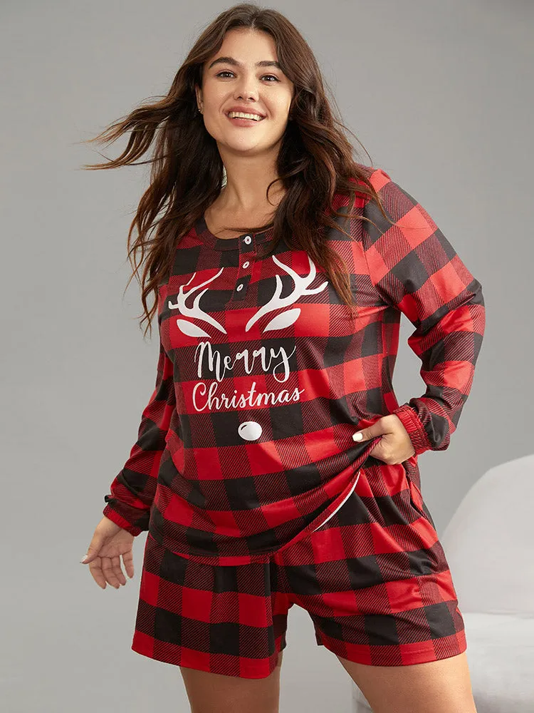 Christmas Print Plaid Button Up Sleep Top sold by Bloomchic