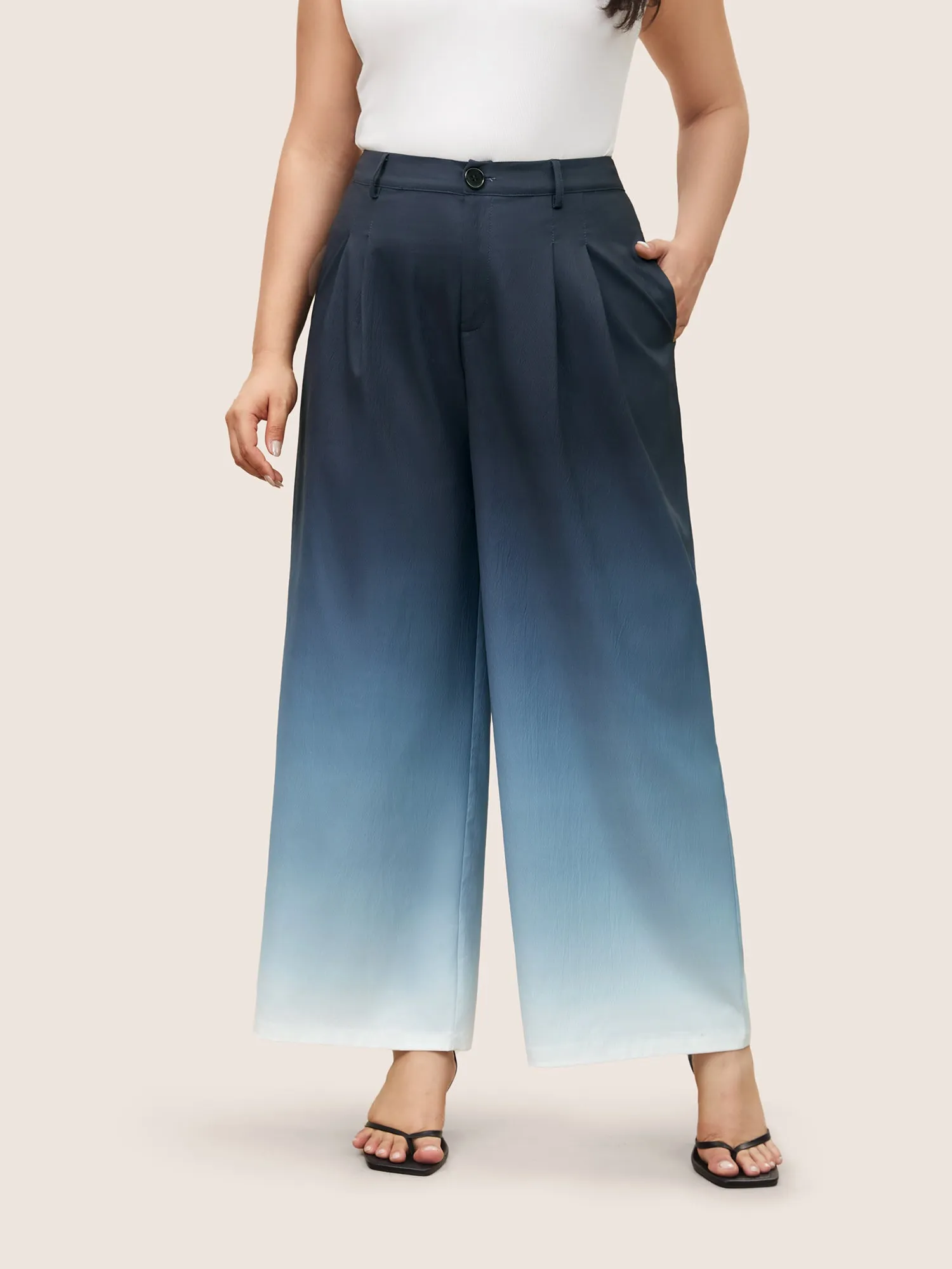 Ombre Pleated High Rise Straight Leg Pants sold by Bloomchic