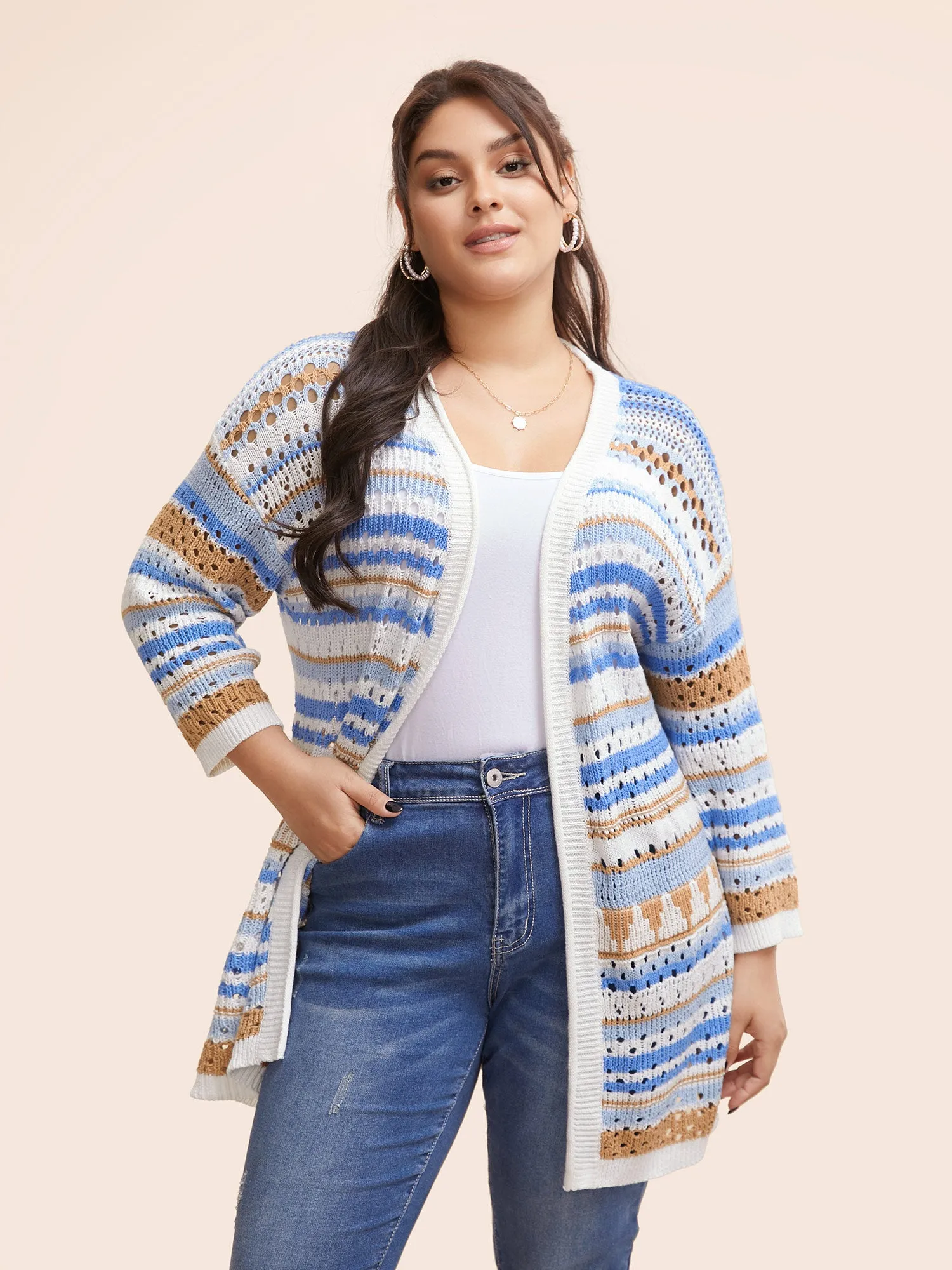 Cotton Contrast Striped Cut Out Cardigan sold by Bloomchic product image thumbnail 4