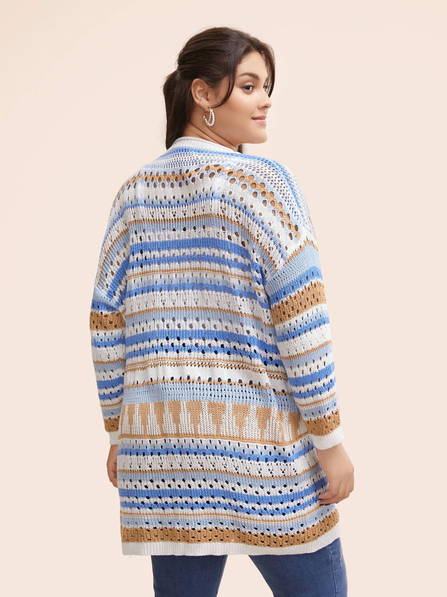 Cotton Contrast Striped Cut Out Cardigan sold by Bloomchic product image thumbnail 2