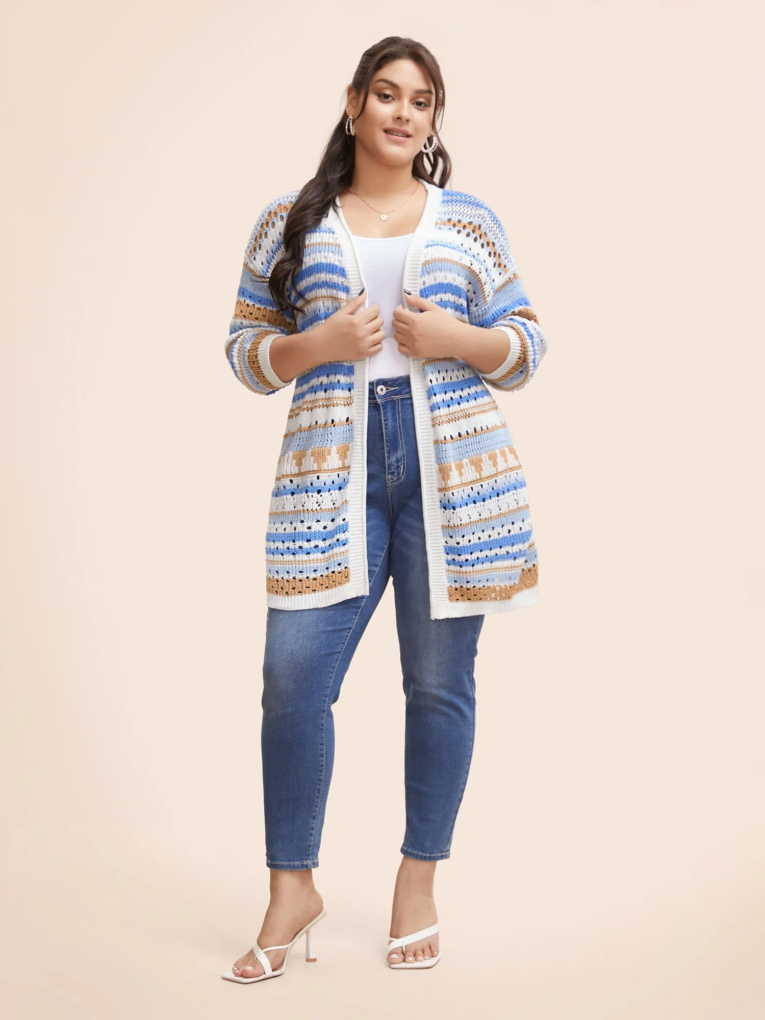 Cotton Contrast Striped Cut Out Cardigan sold by Bloomchic product image thumbnail 3