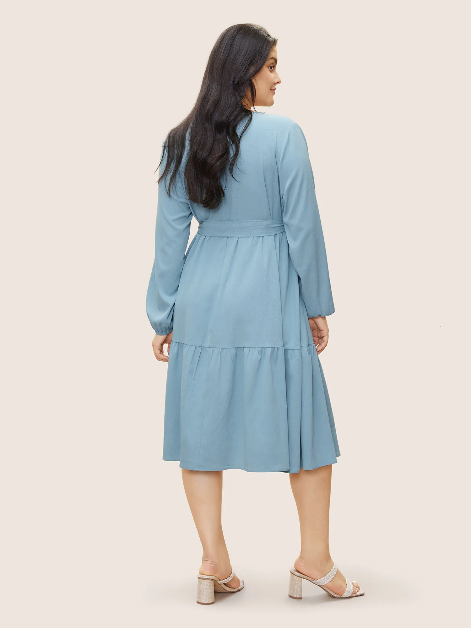 Geometric Hollow Out Notched Ruffle Layered Hem Dress sold by Bloomchic product image thumbnail 4