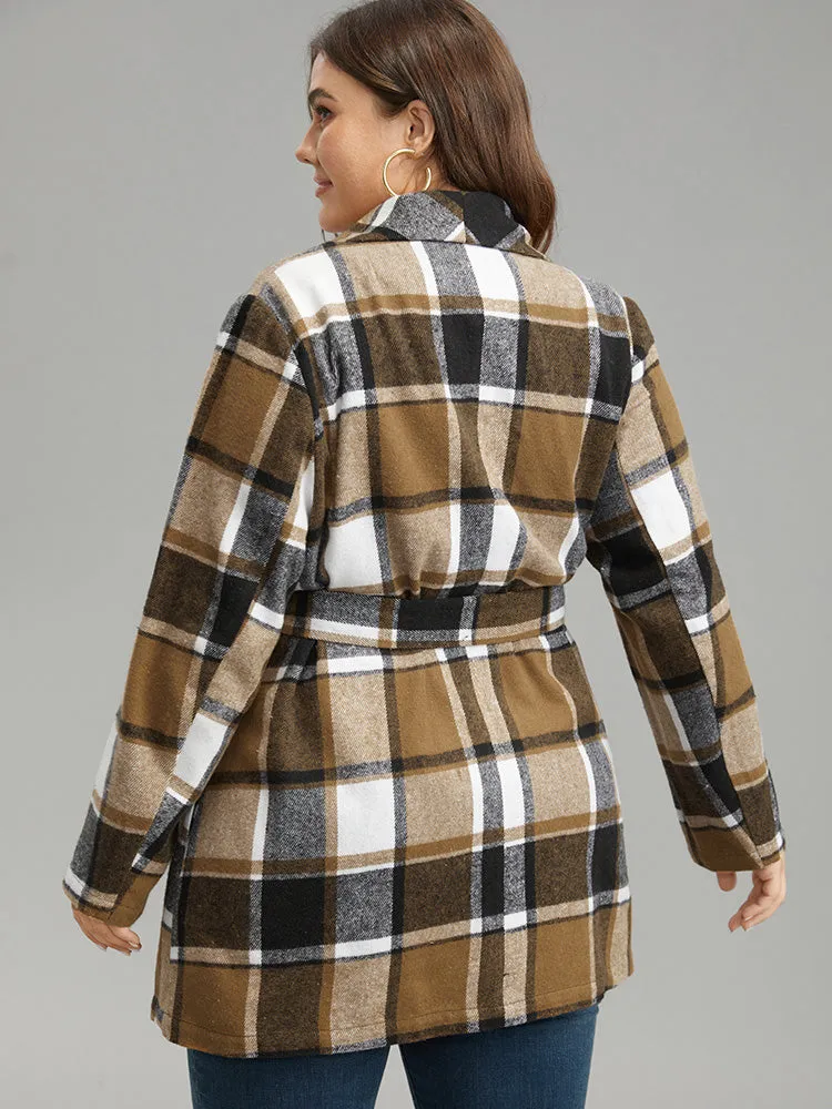 Plaid Contrast Belted Lapel Collar Coat sold by Bloomchic product image thumbnail 3