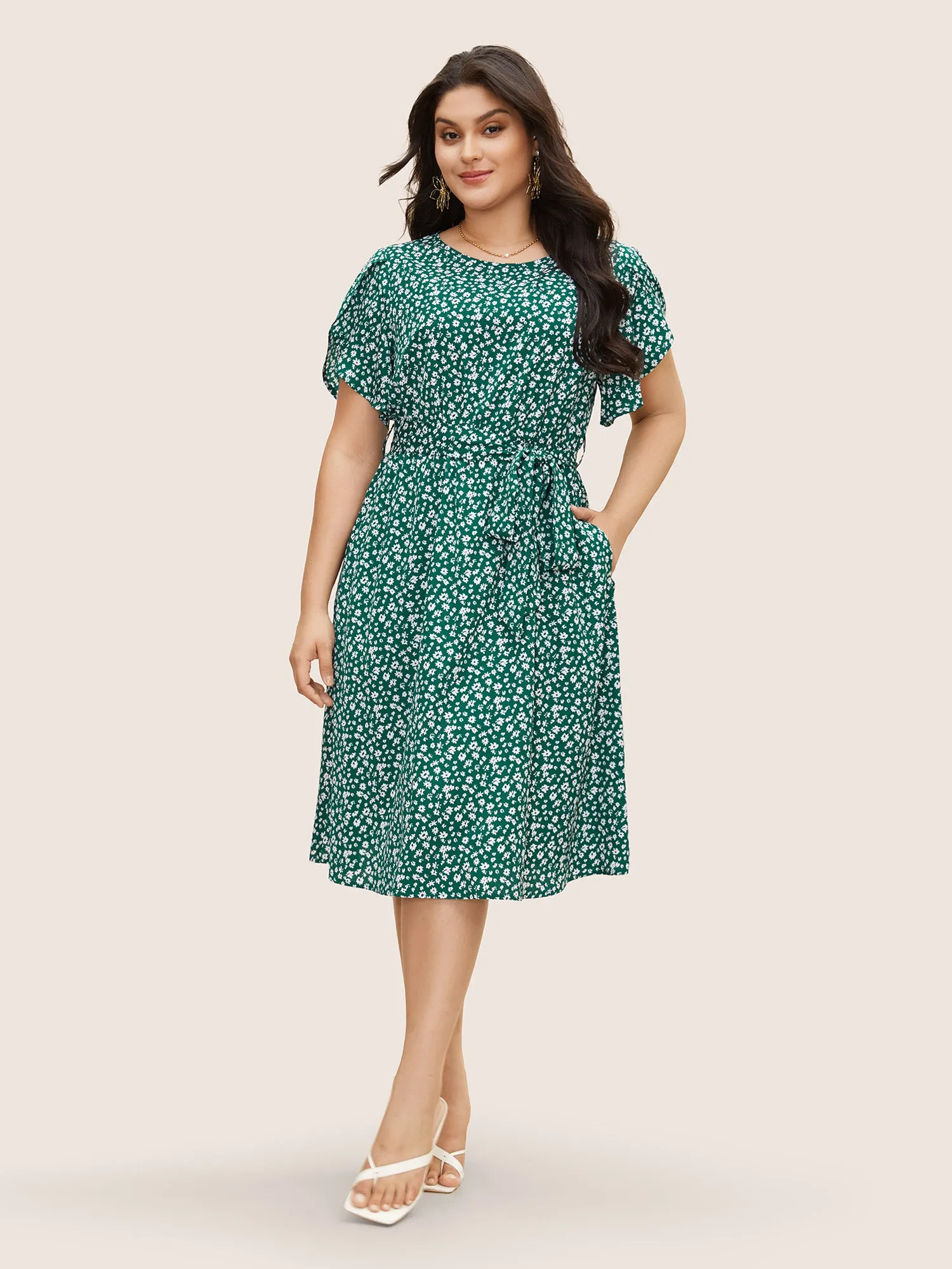 Tulip Sleeved Round Neck Midi Dress sold by Bloomchic product image thumbnail 2