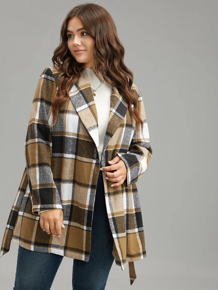 Plaid Contrast Belted Lapel Collar Coat sold by Bloomchic product image thumbnail 5