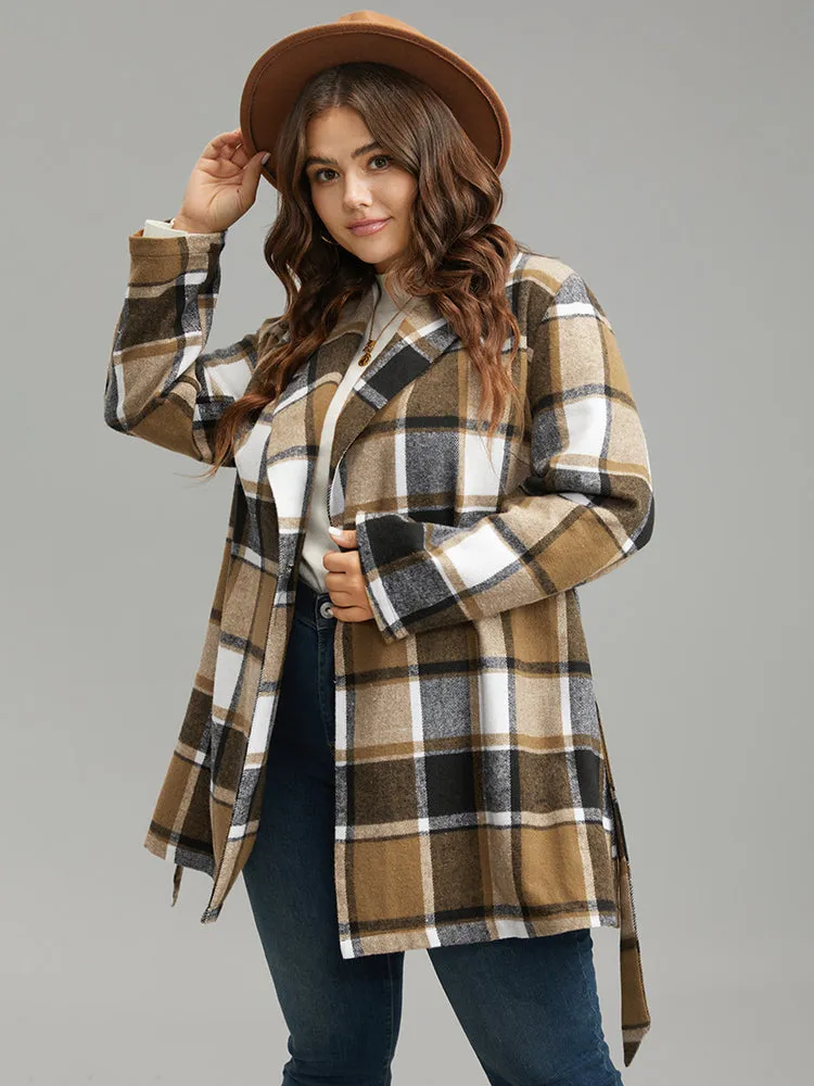 Plaid Contrast Belted Lapel Collar Coat sold by Bloomchic product image thumbnail 4