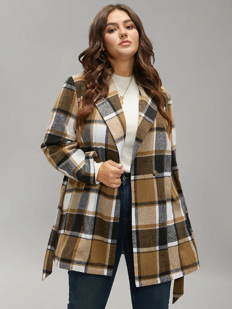 Plaid Contrast Belted Lapel Collar Coat sold by Bloomchic product image thumbnail 2