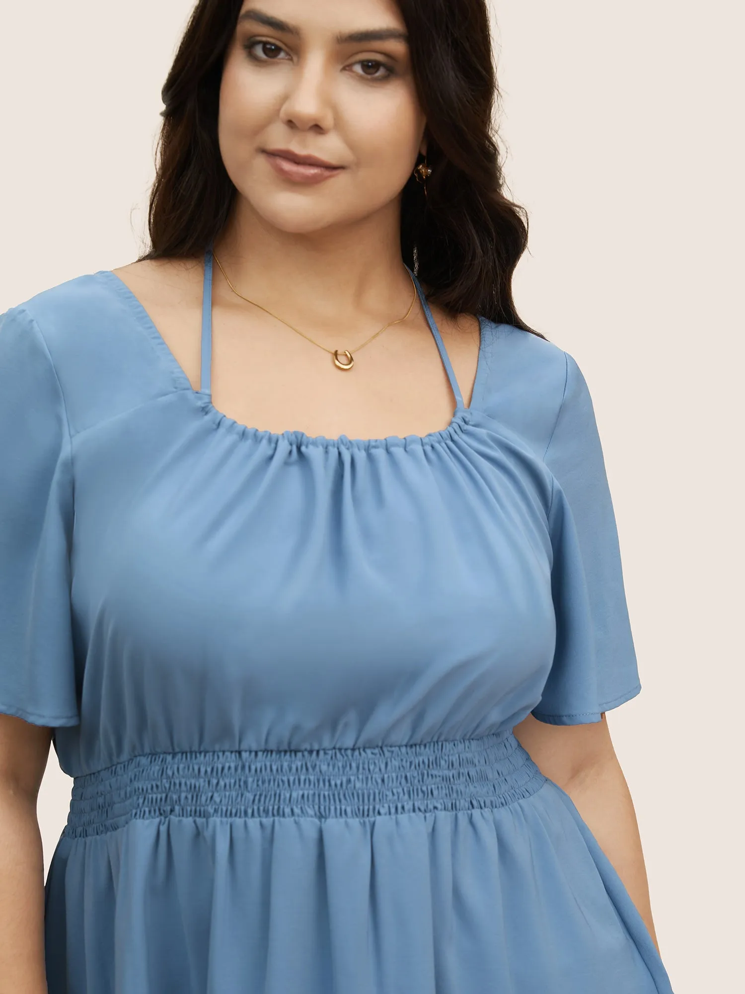 Plain Halter Neck Shirred Tie Knot Blouse sold by Bloomchic product image thumbnail 5