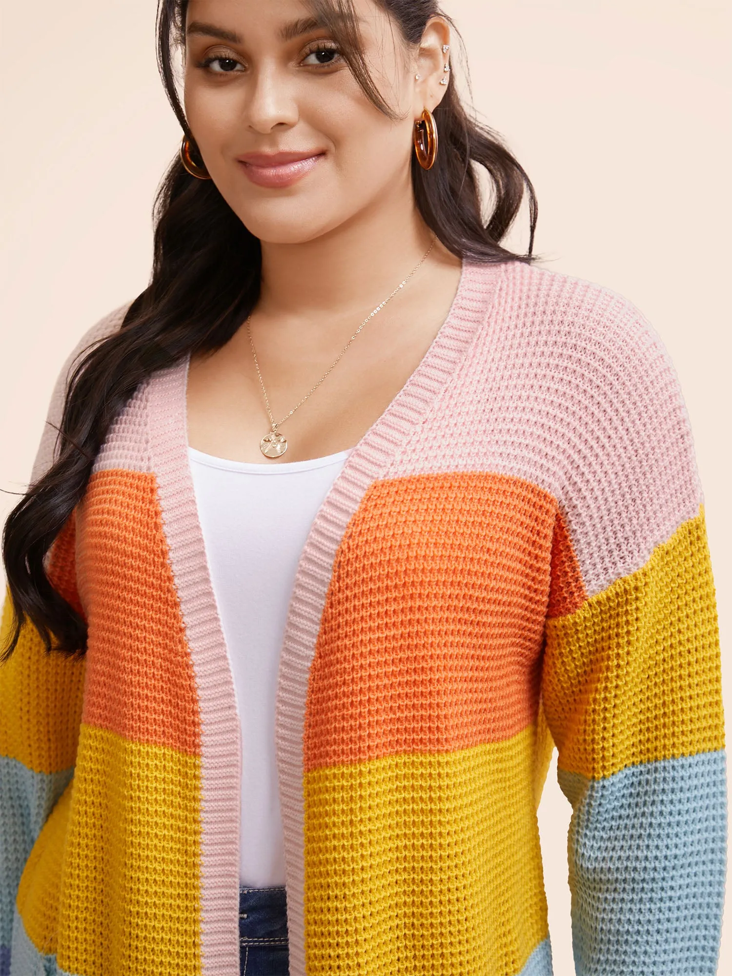 Colorblock Contrast Drop Shoulder Pocket Cardigan sold by Bloomchic product image thumbnail 4
