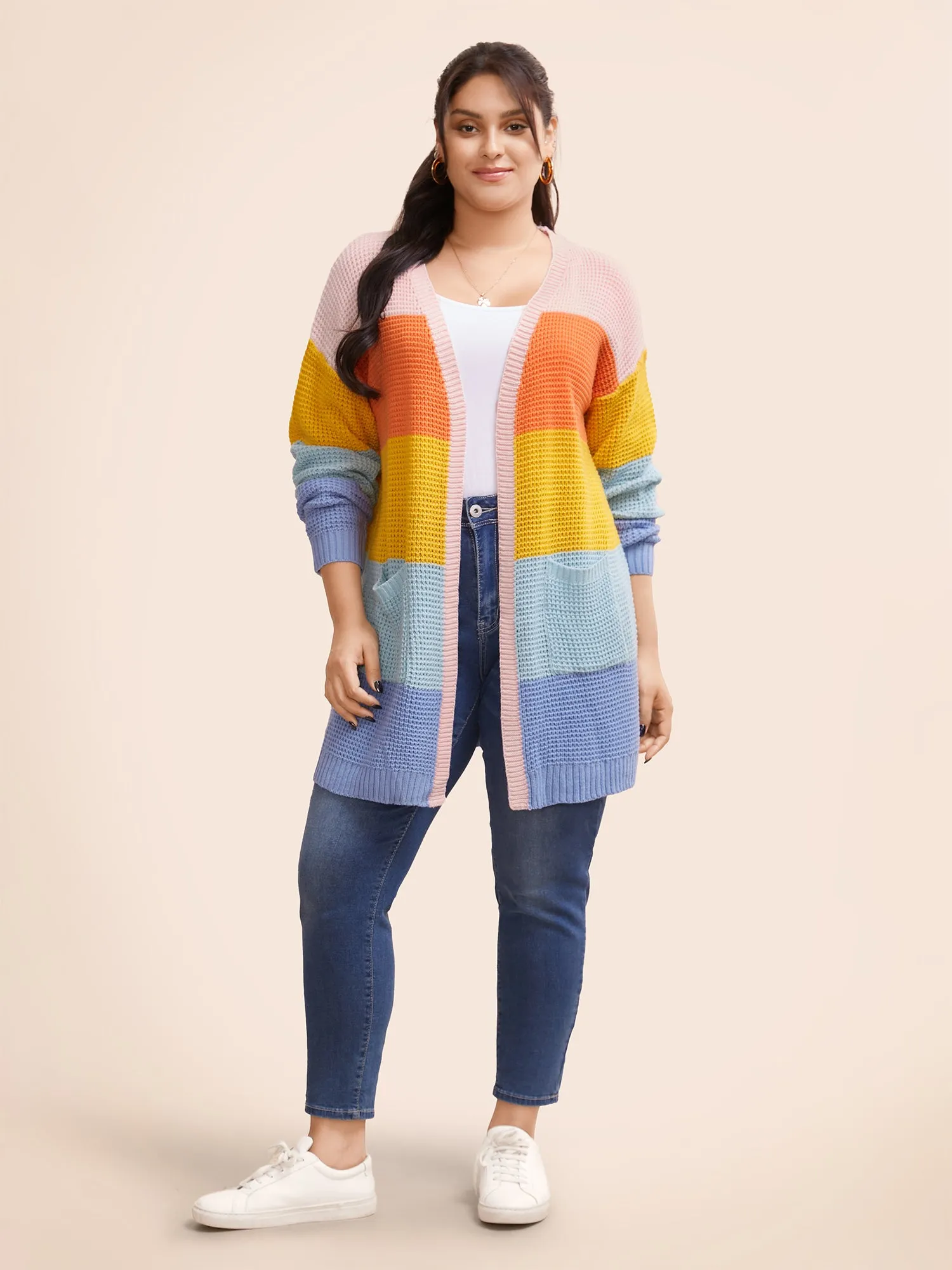 Colorblock Contrast Drop Shoulder Pocket Cardigan sold by Bloomchic product image thumbnail 3