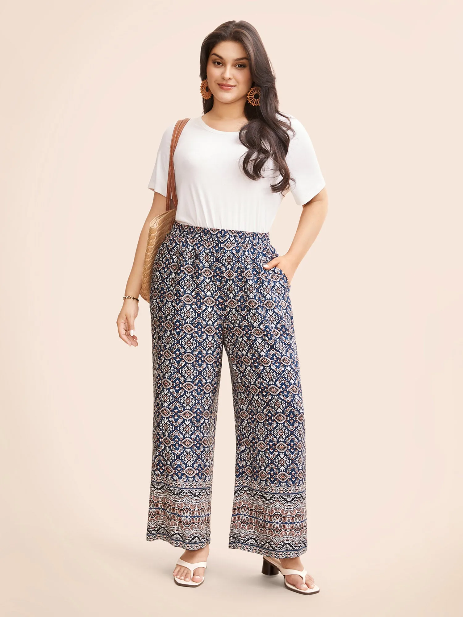Boho Print Elastic Waist Wide Leg Pants sold by Bloomchic product image thumbnail 3