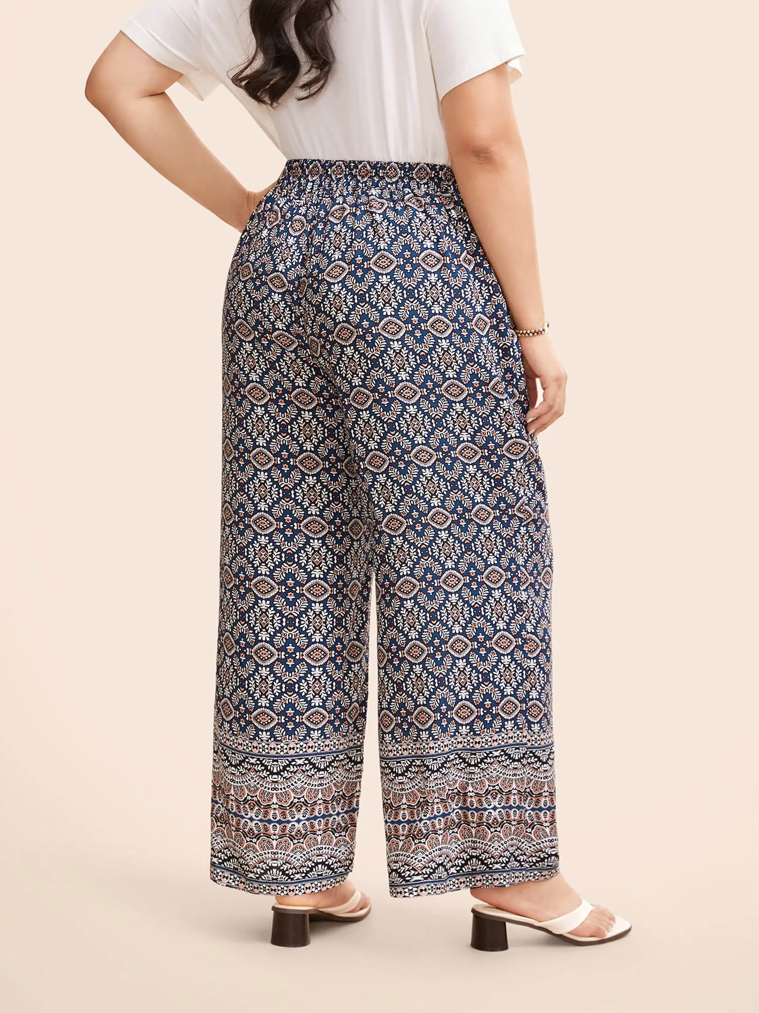 Boho Print Elastic Waist Wide Leg Pants sold by Bloomchic product image thumbnail 2