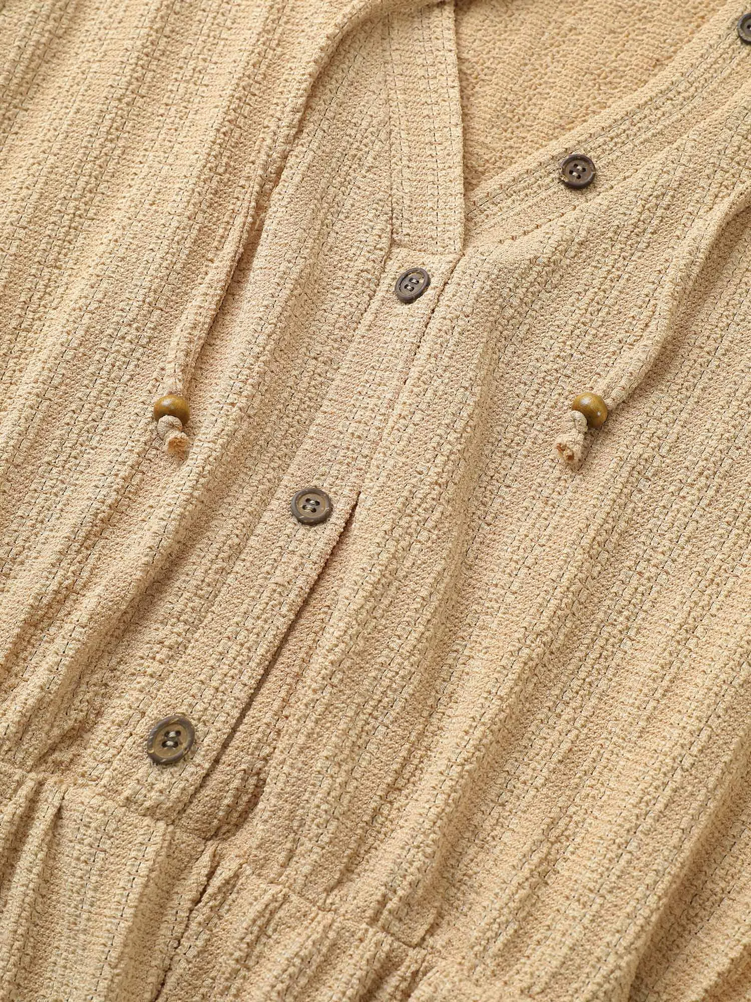 Plisse Hooded Pocket Button Detail Ties Dress sold by Bloomchic product image thumbnail 5