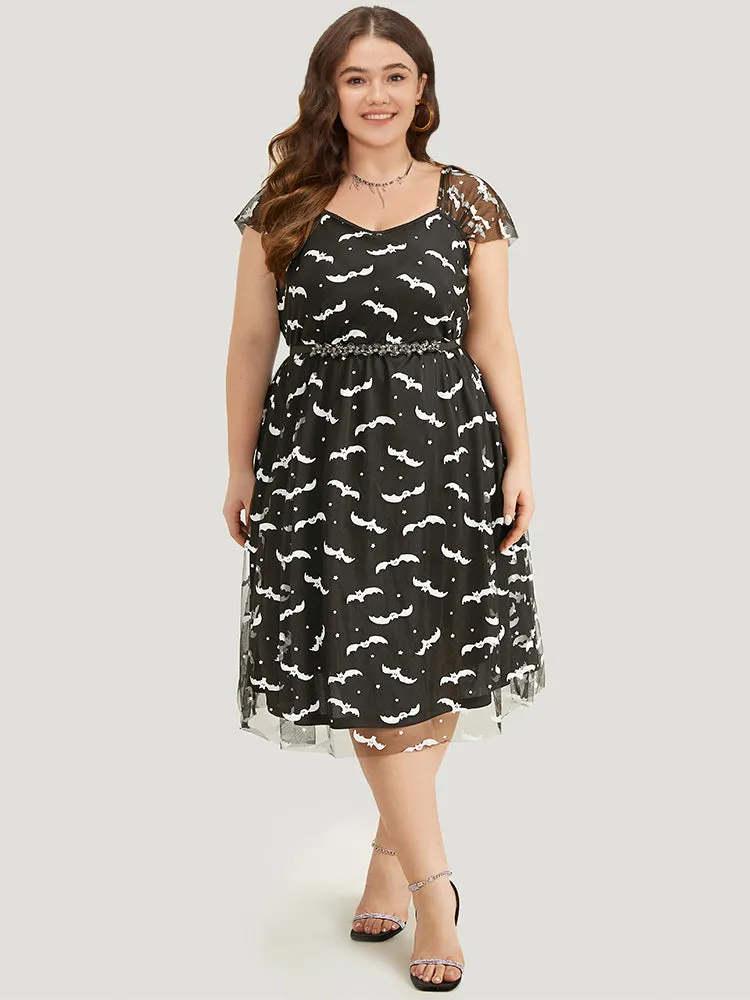 Halloween Bat Print Mesh Square Neck Dress sold by Bloomchic product image thumbnail 4