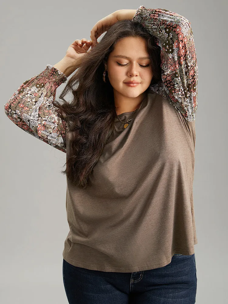 Floral Print Shirred Cuffs Ruffle Trim T-shirt sold by Bloomchic product image thumbnail 5