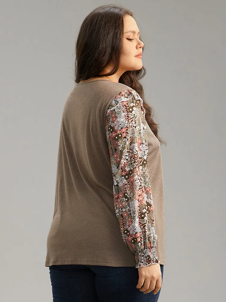 Floral Print Shirred Cuffs Ruffle Trim T-shirt sold by Bloomchic product image thumbnail 2