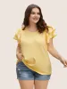 Crew Neck Tiered Ruffles Contrast Webbing T-shirt sold by Bloomchic