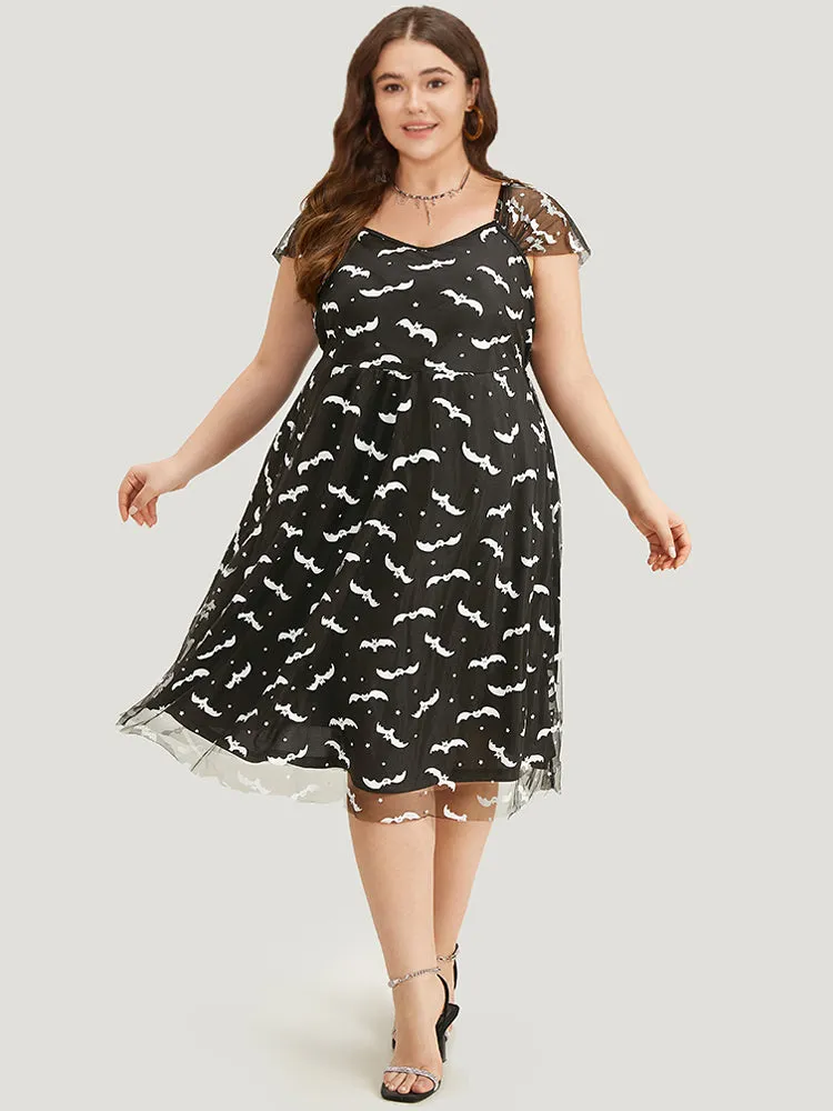 Halloween Bat Print Mesh Square Neck Dress sold by Bloomchic product image thumbnail 5