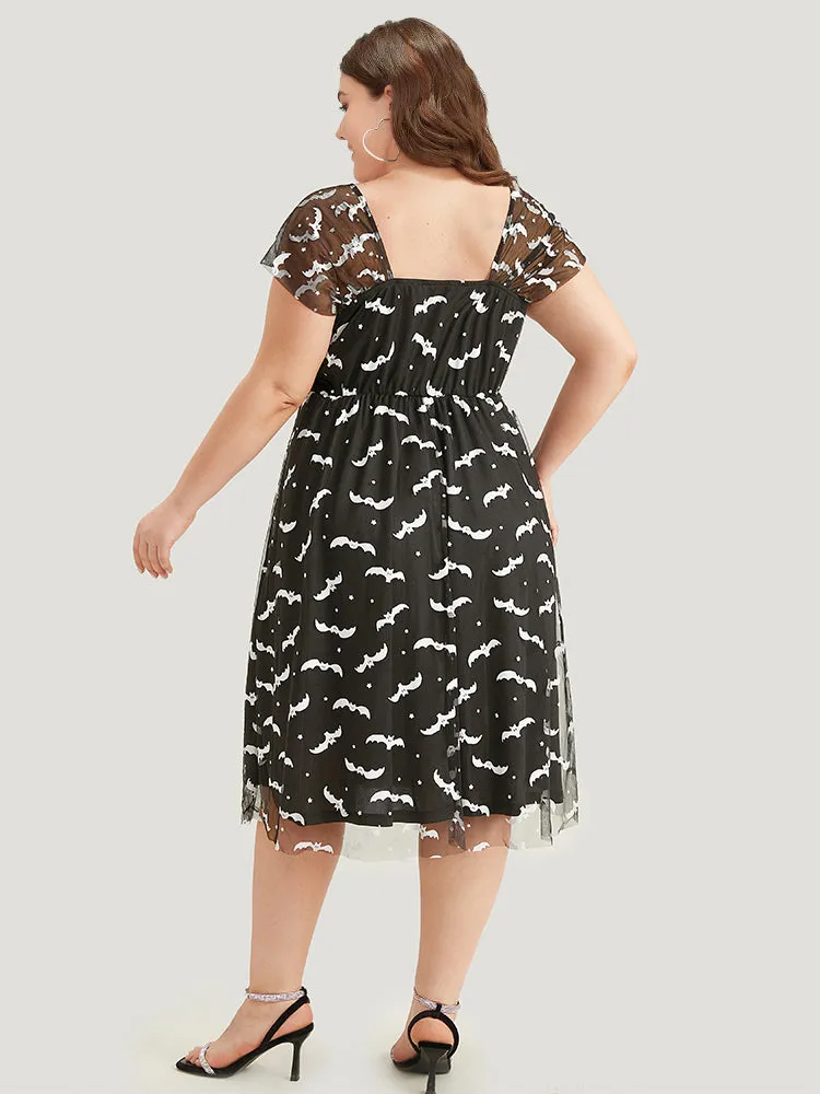 Halloween Bat Print Mesh Square Neck Dress sold by Bloomchic product image thumbnail 2