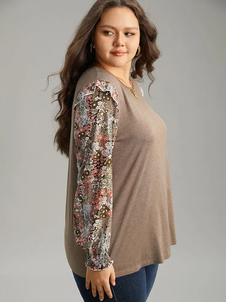 Floral Print Shirred Cuffs Ruffle Trim T-shirt sold by Bloomchic product image thumbnail 3