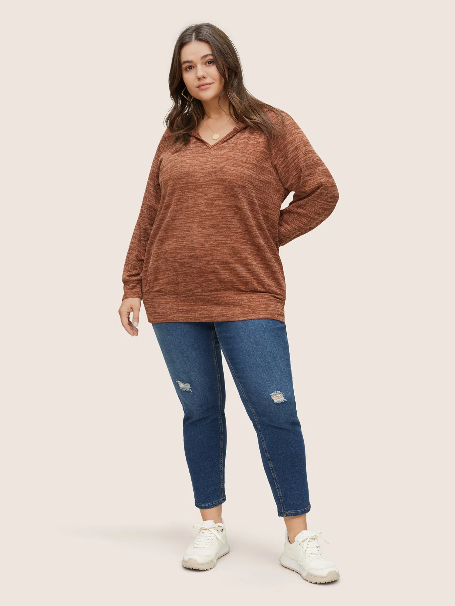 Heather Hooded Long Sleeve Sweatshirt sold by Bloomchic product image thumbnail 3