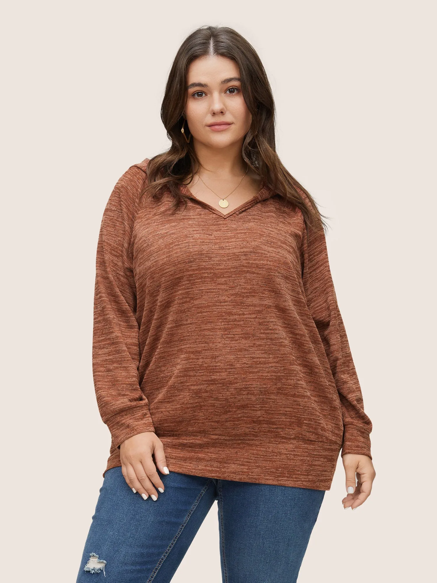 Heather Hooded Long Sleeve Sweatshirt sold by Bloomchic