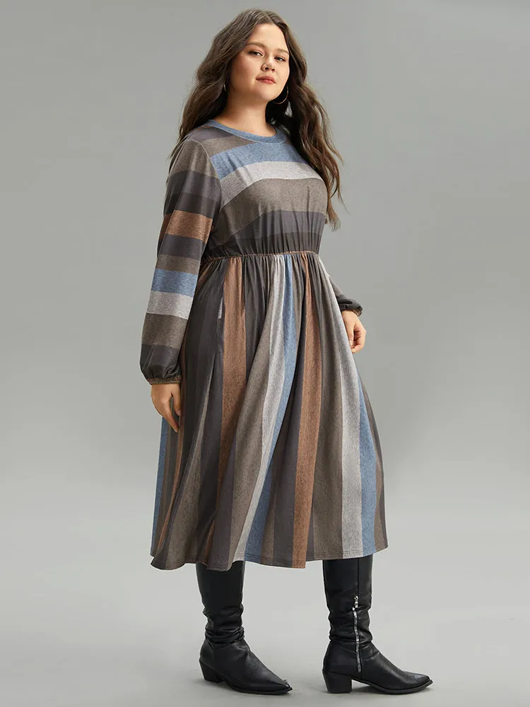 Striped Colorblock Contrast Lantern Sleeve Dress sold by Bloomchic product image thumbnail 5