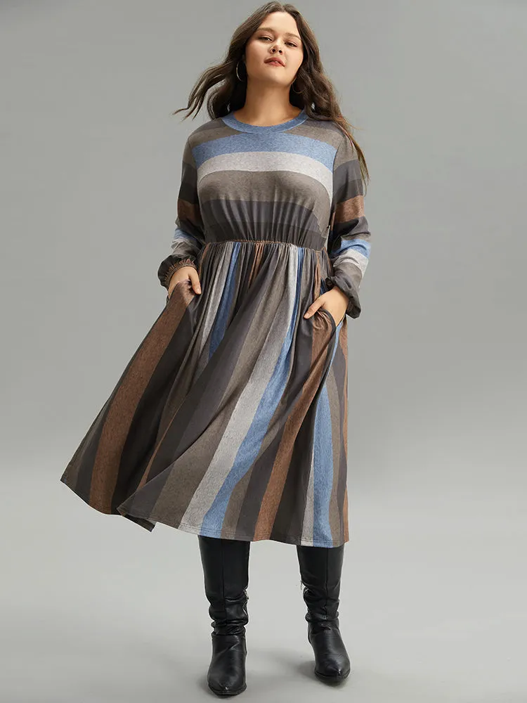 Striped Colorblock Contrast Lantern Sleeve Dress sold by Bloomchic product image thumbnail 2